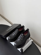 CHANEL 26S LACE UP PLATFORM IN BLACK CALFSKIN