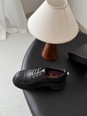 CHANEL 26S LACE UP PLATFORM IN BLACK CALFSKIN