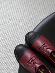 CHANEL 26S LACE UP PLATFORM IN BLACK AND RED CALFSKIN