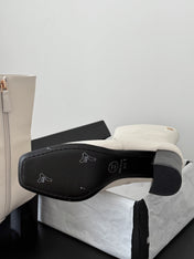 CHANEL 26S ANKLE BOOTS 70 MM IN CREAM WHITE CALFSKIN SQUARE TOE