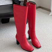 CHANEL 26S TALL BOOTS 70 MM IN RED CALFSKIN SQUARE TOE