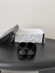 CHANEL 26S SLINGBACK FLAT IN BLACK AND WHITE SUEDE WITH CC LOGO