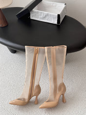 CHANEL 26S THIGH HIGH BOOTS IN BEIGE MESH