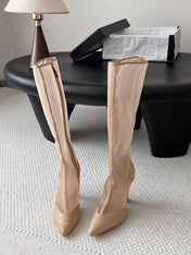 CHANEL 26S THIGH HIGH BOOTS IN BEIGE MESH
