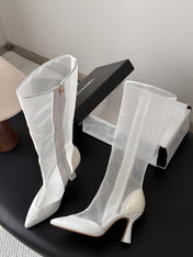 CHANEL 26S THIGH HIGH BOOTS IN WHITE MESH