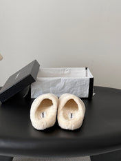 CHANEL 26S MULES IN WHITE SHEARLING LINING ROUND TOE
