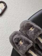 CHANEL 26S MULES IN GREY SHEARLING LINING