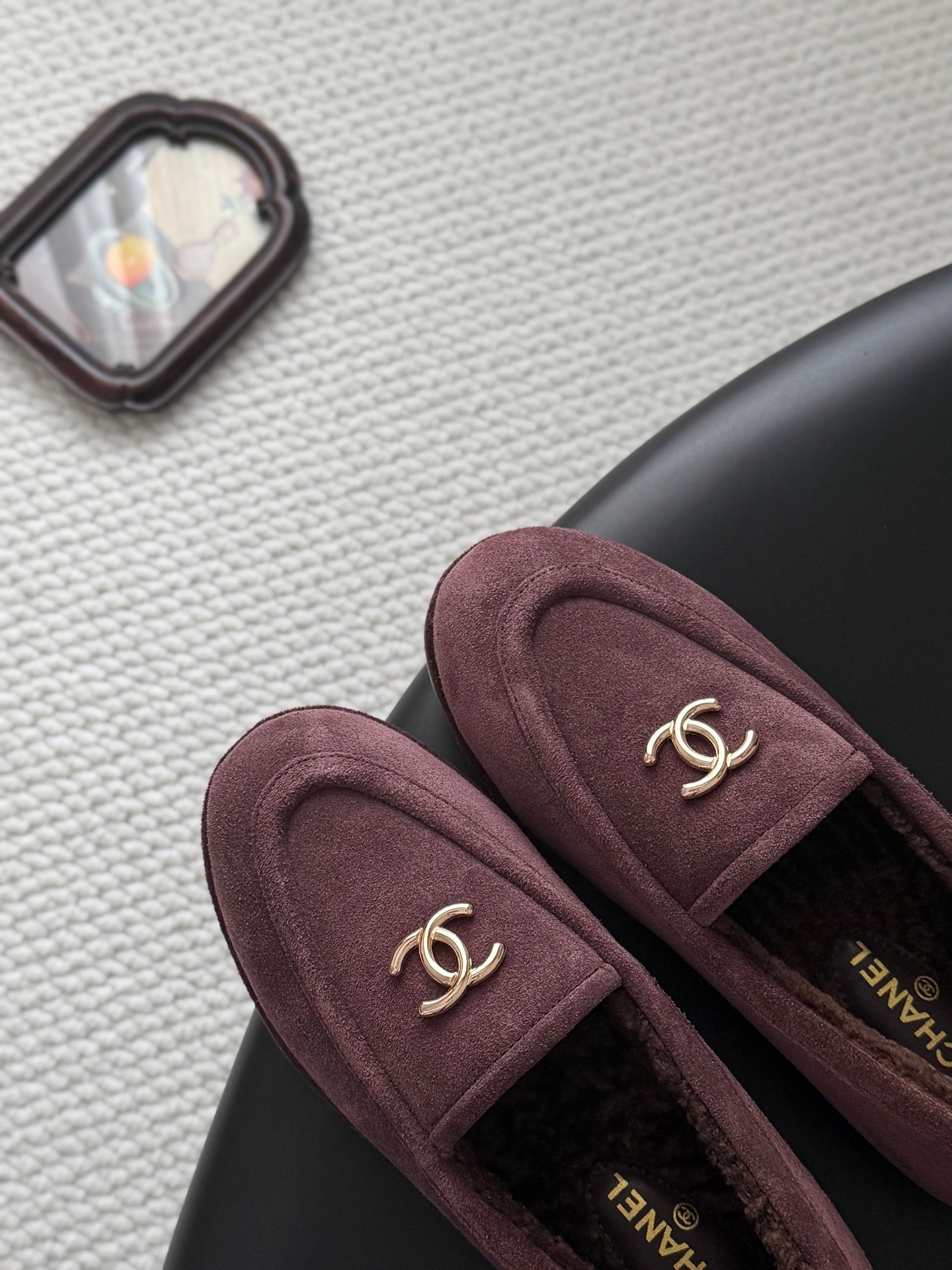 CHANEL 26S LOAFERS IN PURPLE SUEDE AND SHEARLING LINING