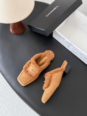 CHANEL 26S MULES IN BROWN SHEARLING AND SUEDE