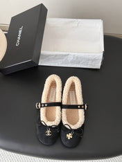 CHANEL 26S MARY JANE FLATS IN BLACK SUEDE AND SHEARLING