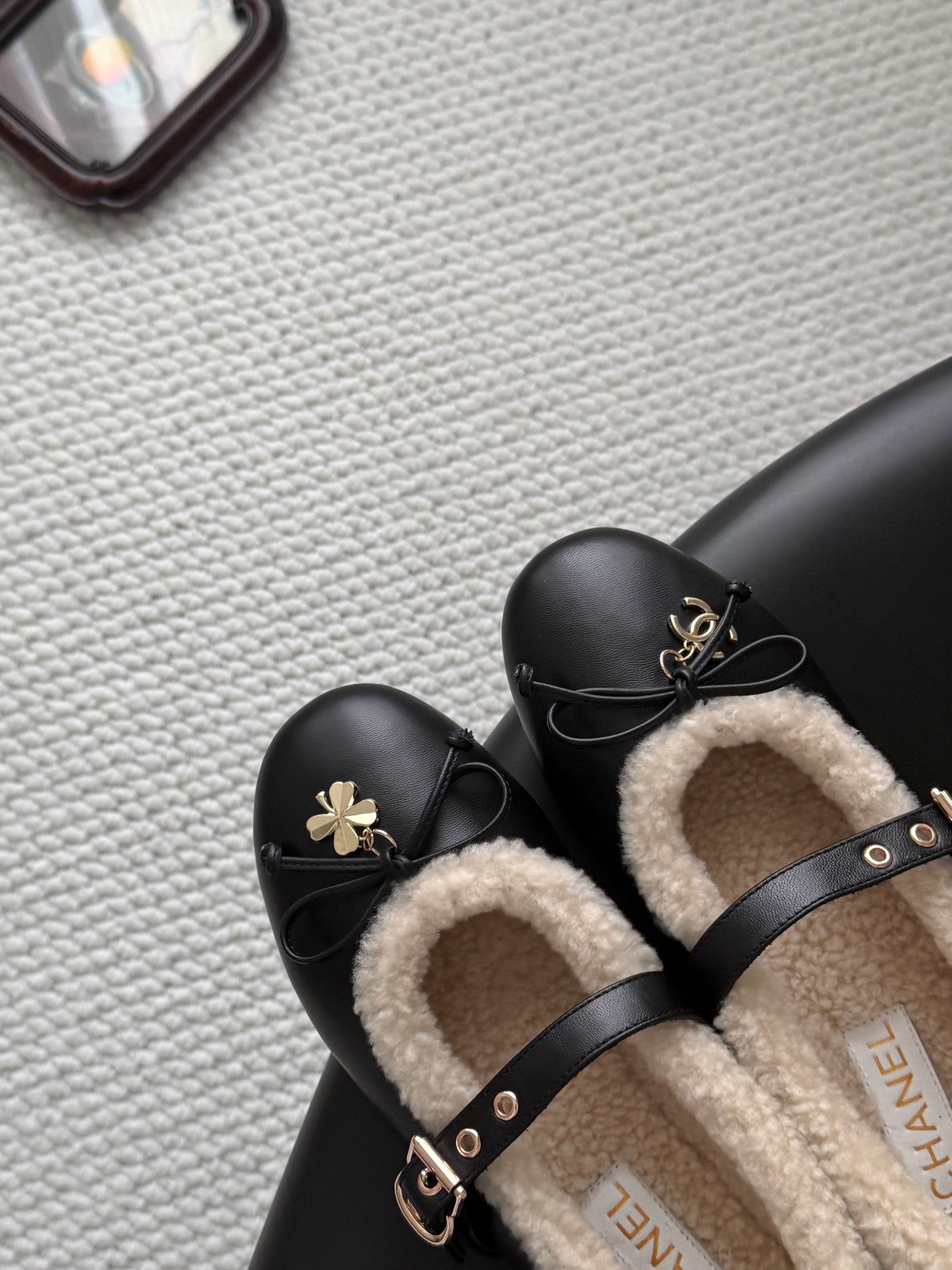 CHANEL 26S MARY JANE FLATS IN BLACK LAMBSKIN AND SHEARLING