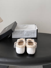 CHANEL 26S MARY JANE FLATS IN WHITE LAMBSKIN AND SHEARLING
