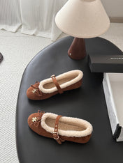 CHANEL 26S MARY JANE FLATS IN BROWN SUEDE AND SHEARLING
