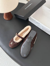 CHANEL 26S MARY JANE FLATS IN DARK BROWN SUEDE AND SHEARLING