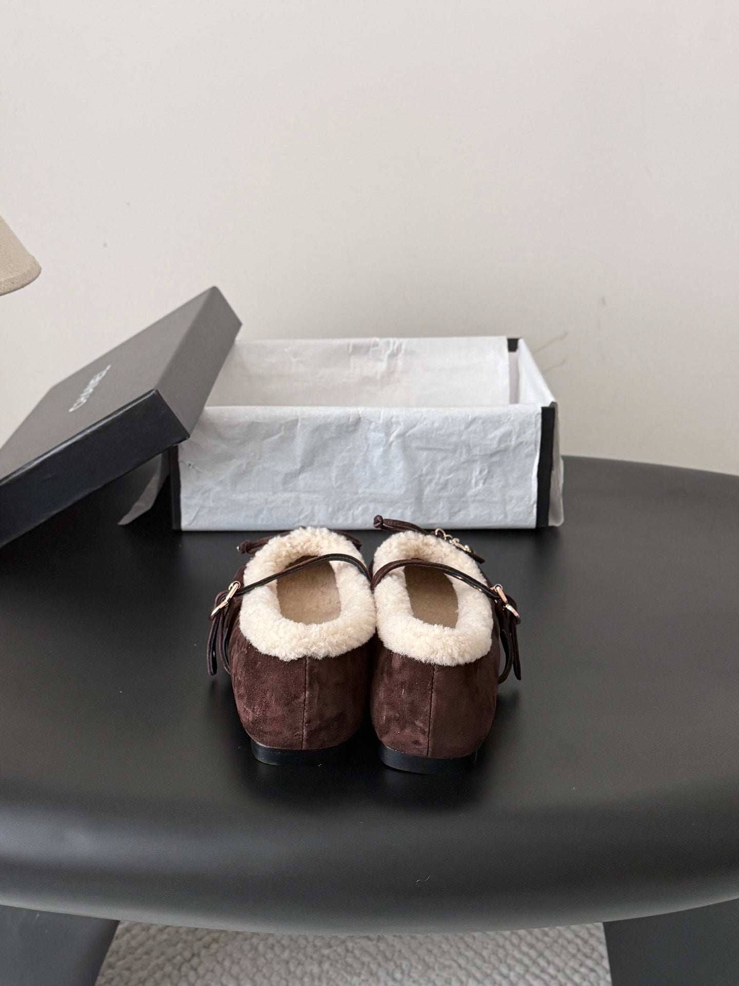 CHANEL 26S MARY JANE FLATS IN DARK BROWN SUEDE AND SHEARLING