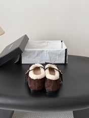 CHANEL 26S MARY JANE FLATS IN DARK BROWN SUEDE AND SHEARLING