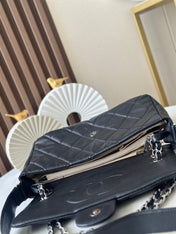 CHANEL 25S SHOULDER BAG 34 IN BLACK CAVIAR WITH SILVER HARDWARE
