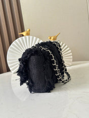 CHANEL 26S FLAP BAG 27 IN BLACK TWEED