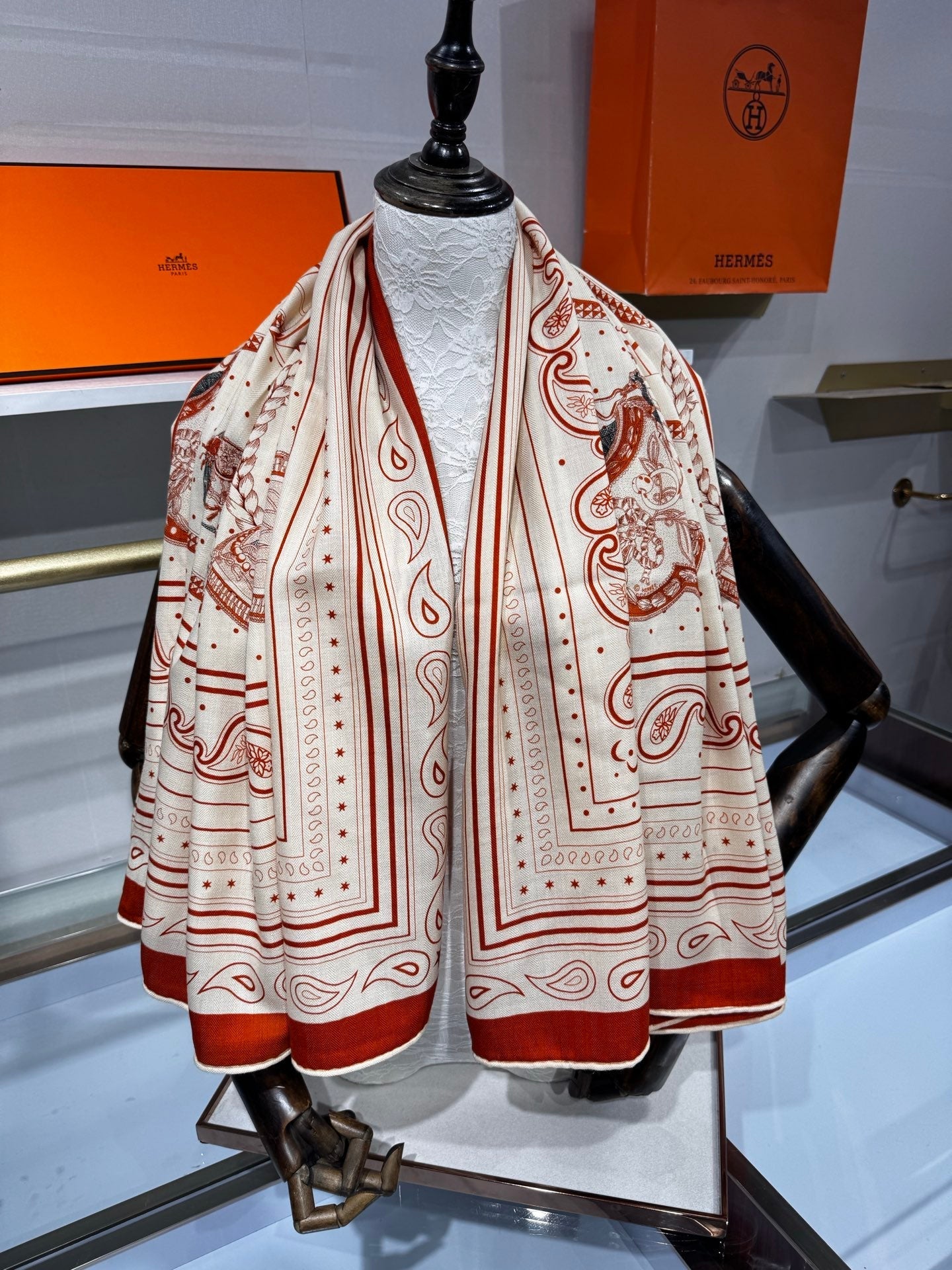 HERMES 26S SCARF 140 IN SILK AND CASHMERE 495971