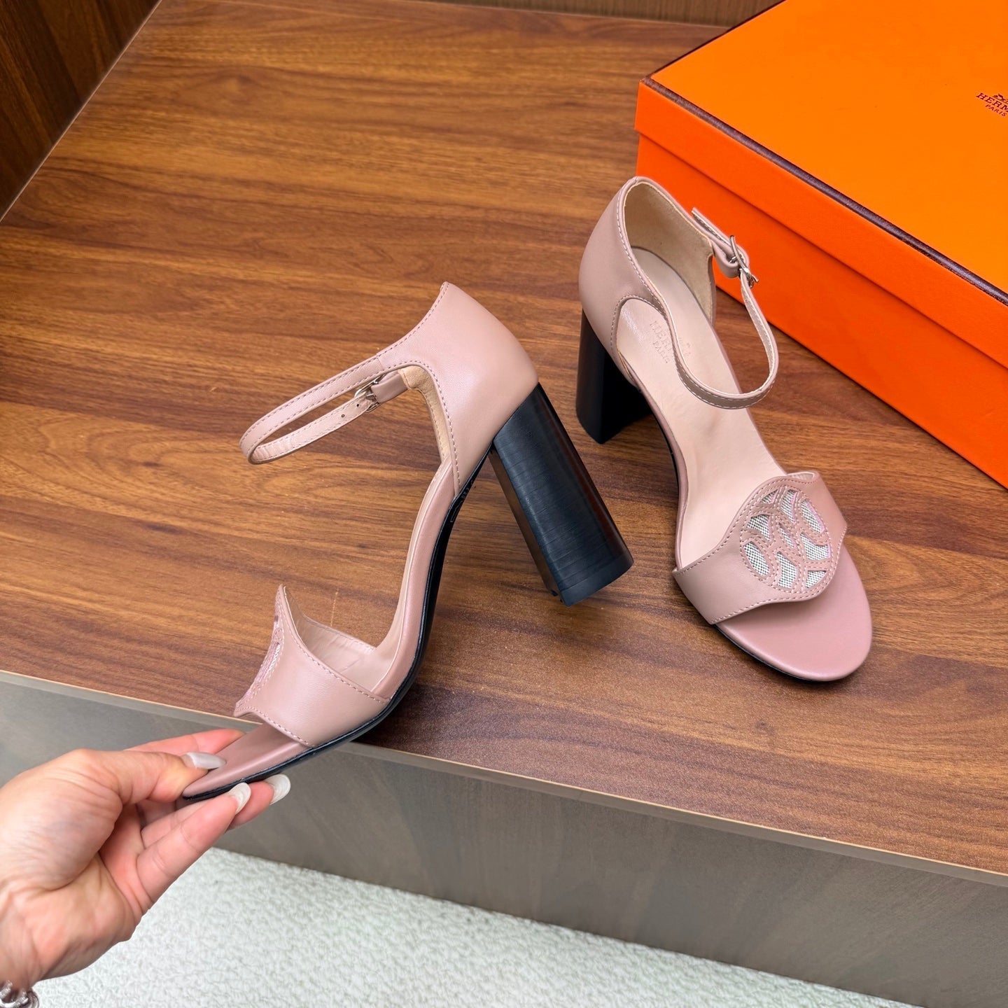 HM 26S MARQUISE SANDAL 85MM IN NUDE PINK CALFSKIN