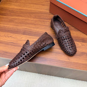 LP 26S PENNY LOAFERS IN DARK BROWN CALFSKIN WITH BASKETWEAVE DESIGN