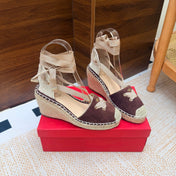 VALENTINO 26S ESPADRILLE WEDGE SANDALS 95 MM IN DARK BROWN SUEDE