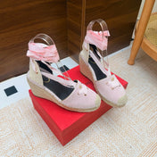 VALENTINO 26S ESPADRILLE WEDGE SANDALS 95 MM IN LIGHT PINK SUEDE