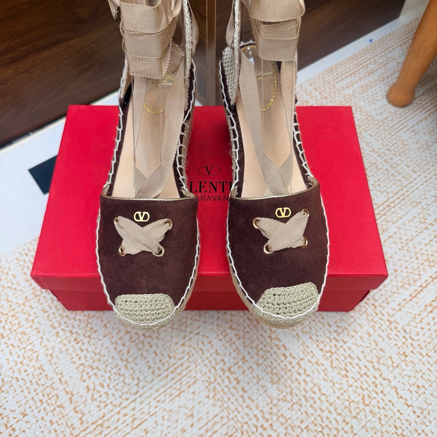 VALENTINO 26S ESPADRILLE WEDGE SANDALS 95 MM IN DARK BROWN SUEDE
