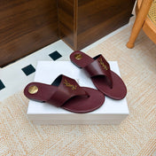 YSL 26S THONG SANDALS IN WINE RED CALFSKIN