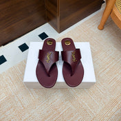 YSL 26S THONG SANDALS IN WINE RED CALFSKIN