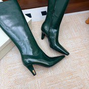 YSL 26S KNEE-HIGH BOOTS 70 MM IN DARK GREEN SHINY CALFSKIN