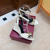 GUCCI 26S WEDGE SANDALS 80 MM IN WHITE GLOSSY CALFSKIN