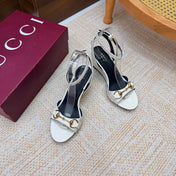 GUCCI 26S WEDGE SANDALS 80 MM IN WHITE GLOSSY CALFSKIN