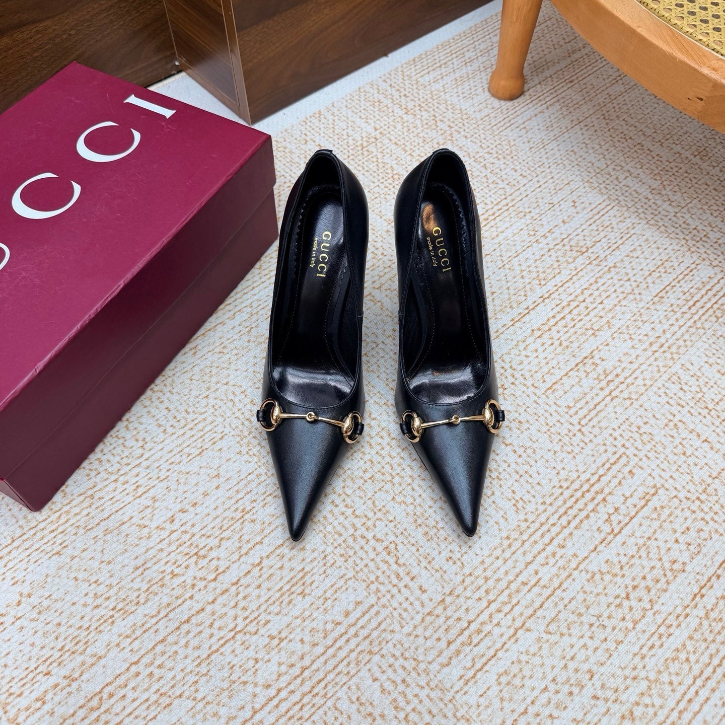 GUCCI 26S HORSEBIT PUMPS 105 MM IN BLACK SMOOTH CALFSKIN