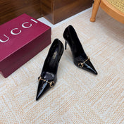GUCCI 26S HORSEBIT PUMPS 105 MM IN BLACK PATENT CALFSKIN