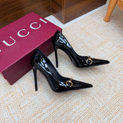 GUCCI 26S HORSEBIT PUMPS 105 MM IN BLACK PATENT CALFSKIN