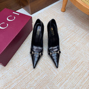 GUCCI 26S HORSEBIT PUMPS 105 MM IN BLACK CROCODILE EMBOSSED LEATHER