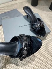 CAGOLE HIGH MULES IN BLACK OIL-WAX SHEEPSKIN