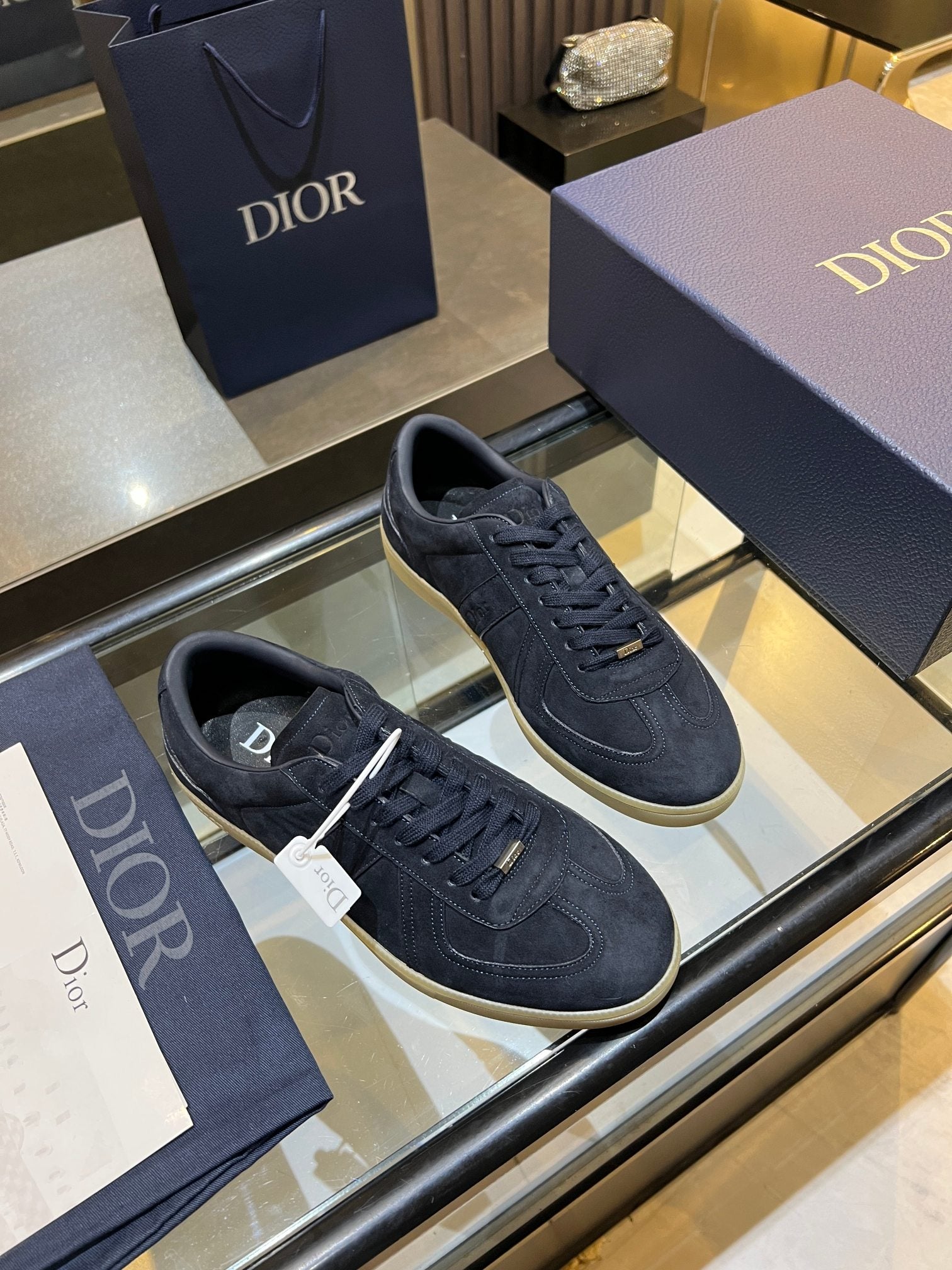 DIOR 26S LOW-TOP SNEAKERS IN BLACK BLUE SUEDE