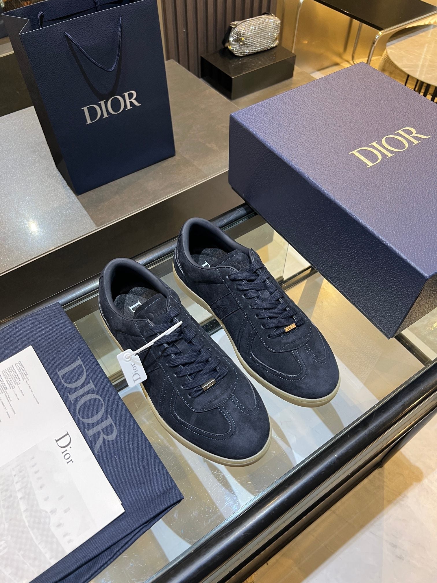 DIOR 26S LOW-TOP SNEAKERS IN BLACK BLUE SUEDE