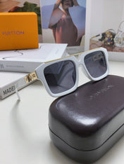 MASCOT PILOT SQUARE SUNGLASS 581377 IN WHTIE ACETATE GOLD METAL