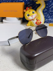 PILOT SUNGLASSES 571635 IN GOLD METAL BLACK LENSES MONOGRAM LOGO