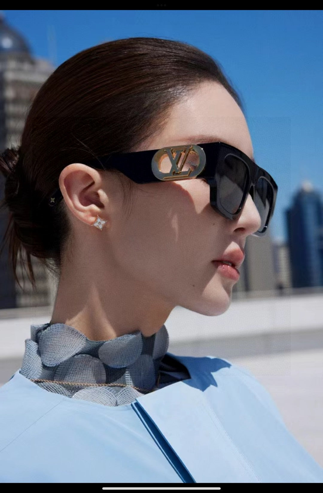 LINK SQUARE SUNGLASSES 570276 IN BLACK ACETATE GOLD LOGO