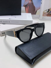 YSL CAT-EYE SUNGLASSES IN BLACK ACETATE WITH GOLD LOGO DETAIL