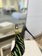 BALMAIN 25S SLINGBACK EVA 95MM IN GREEN AND BLACK ZEBRA PRINT CALFSKIN