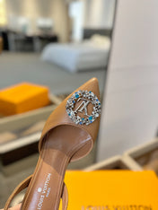 HIGH HEEL 75 MM SLINGBACK IN BRONZE BROWN CALFSKIN WITH CRYSTAL