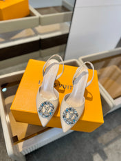 HIGH HEEL 75 MM SLINGBACK IN NUDE BEIGE CALFSKIN WITH CRYSTAL