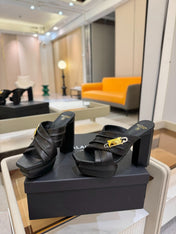 BALMAIN 25S WEDGE HEEL SANDALS 100MM IN BLACK CALFSKIN