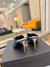 BALMAIN 25S HIGH HEEL SANDALS 95MM IN BLUE DENIM