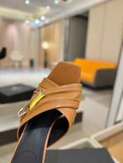 BALMAIN 25S HIGH HEEL SANDALS 95MM IN BROWN CALFSKIN